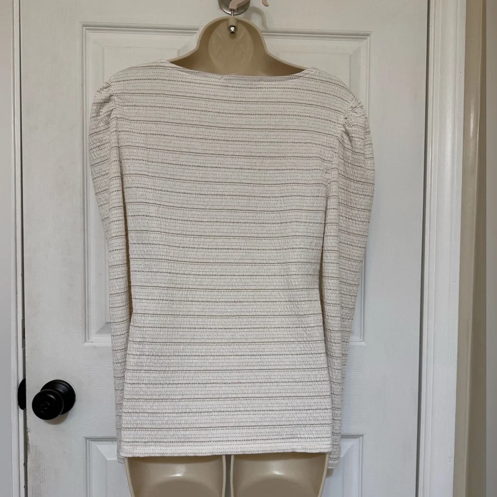 LOFT Gold Shimmer Square Neck Puff Sleeve Knit Top Large